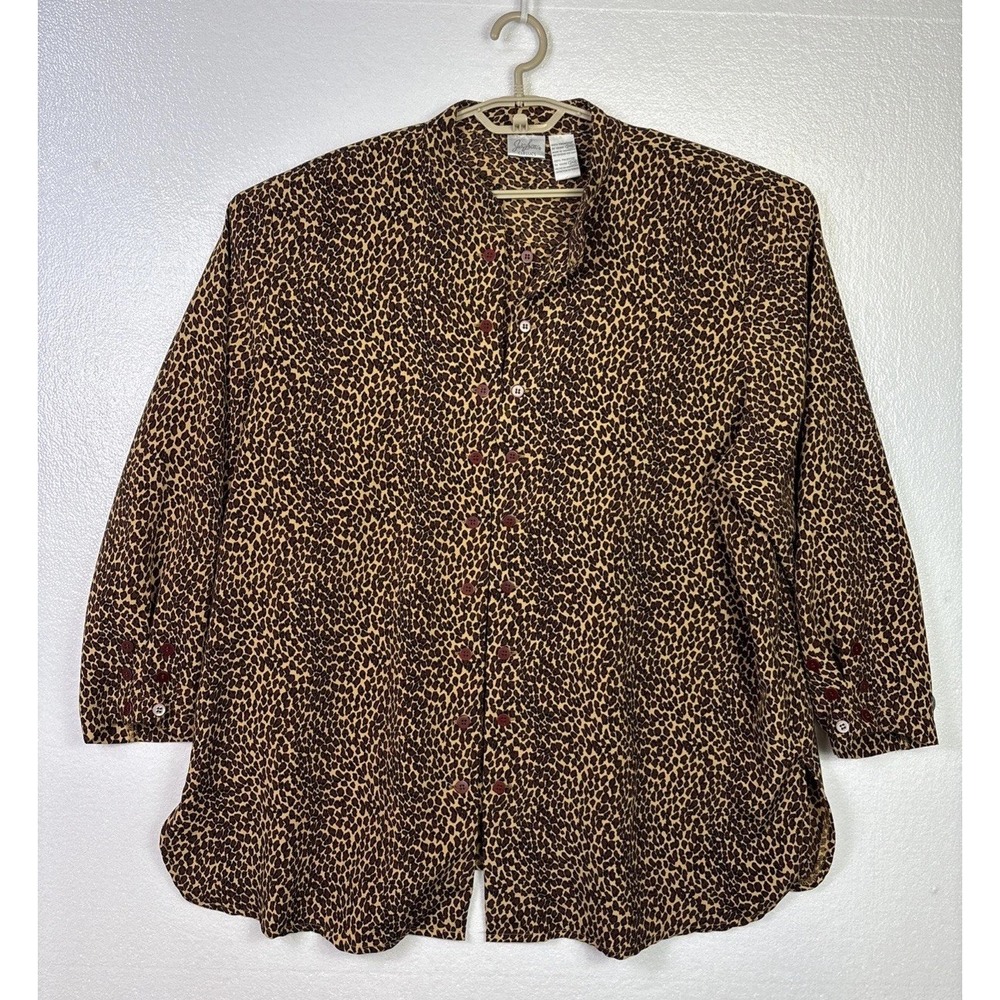 Jaclyn Smith Leopard Print Top Womens Sz 24W Button up‎ Long sleeve Blouse